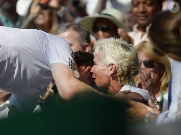 Judy Murray lors de la finale victorieuse de son fils Andy à Wimbledon le 7 juillet 2013 à Londres