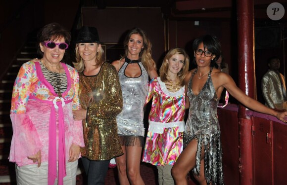 Exclusif - Elisabeth Bost, Caroline Ithurbide, Hapsatou Sy, Laurence Ferrari, Audrey Pulvar, Roselyne Bachelot lors du tournage du clip pour la comédie musicale Disco le 24 juin 2013 aux Folies Bergères à Paris