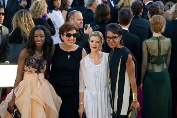 Hapsatou Sy, Roselyne Bachelot, Audrey Pulvar et Elisabeth Bost à la montée des marches du film The Immigrant, lors du 66e festival du film de Cannes. Le 24 mai 2013.