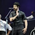  Justin Timberlake en concert dans le cadre du Yahoo! Wireless Festival, à l'Olympic Park de Londres, sous les yeux de sa femme Jessica Biel, de Rita Ora et de Trey Songz, le 12 juillet 2013. 
