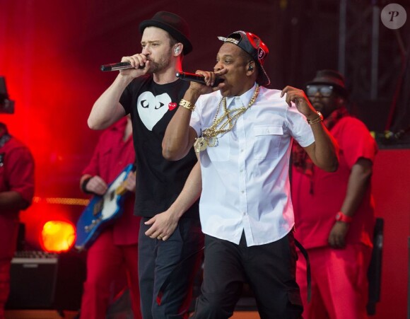 Jay-Z et Justin Timberlake en concert lors du festival Wireless à Londres, le 14 juillet 2013.