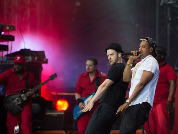 Jay-Z et Justin Timberlake en concert lors du festival Wireless à Londres, le 14 juillet 2013.