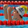Yannick Agnel hurle sa joie après sa victoire en finale du 200 m nage libre lors des championnats du monde de natation à Barcelone au Palau Sant Jordi, le 30 juin 2013
