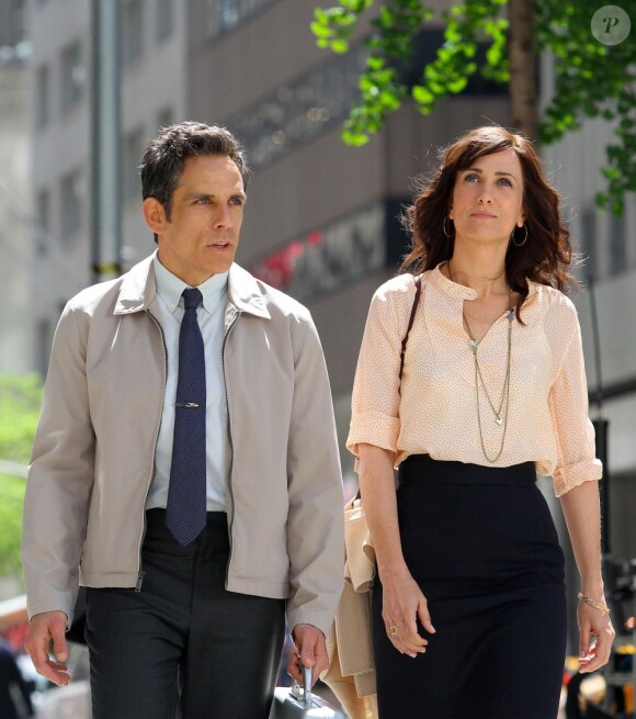 Ben Stiller et Kristen Wiig sur le tournage du film La vie rêvée de Walter Mitty à New York le 17 mai 2013.