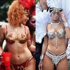Rihanna, ultra sexy lors la parade du festival Crop Over (en 2012 à gauche, en 2013 à droite) à la Barbade. Le 5 août 2013.