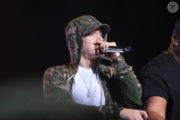 Eminem en concert lors de la soirée du 30e anniversaire de G-Shock à New York. Le 7 août 2013.