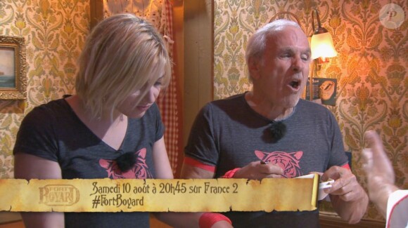 Nadège Lacroix et Patrice Laffont dégoûtés dans Fort Boyard, face à Willy Rovelli, le 10 août 2013 sur France 2.
