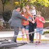 Steve Carell, Jennifer Garner, Kerris Dorsey et Ed Oxenbould sur le tournage du film "Alexander and the Terrible, Horrible, No Good, Very Bad Day" à Pasadena, le 26 août 2013.