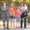 Steve Carell, Jennifer Garner, Kerris Dorsey et Ed Oxenbould sur le tournage du film "Alexander and the Terrible, Horrible, No Good, Very Bad Day" à Pasadena, le 26 août 2013.
