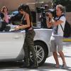 Exclusif - Nabilla Benattia et Thomas Vergara sur le tournage de leur nouvelle émission de télé réalité à Los Angeles le 23 août 2013.