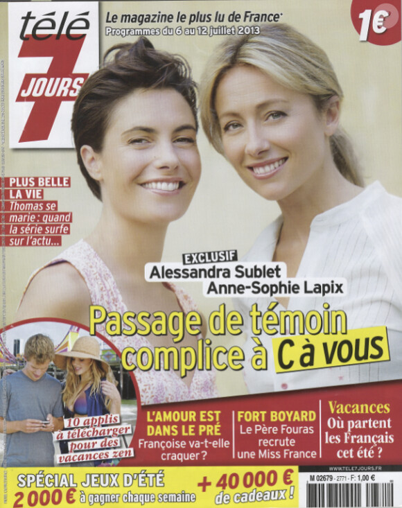 Alessandra Sublet et Anne-Sophie Lapix en couverture du Télé 7 Jours en kiosques le 1er juillet 2013.