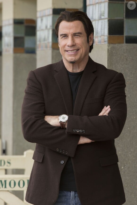 Inauguration de la cabine au nom de John Travolta sur les planches de Deauville, le 6 septembre 2013, lors du Festival du film américain de Deauville.