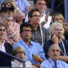 Ben Stiller, qui a à côté de lui Sean Connery et devant lui Richard Branson, avec son épouse Christine Taylor dans les gradins du court Arthur-Ashe pour la demi-finale Nadal-Gasquet de l'US Open 2013. Rafael Nadal a privé Richard Gasquet de finale à l'US Open en le battant (6-4, 7-6, 6-2) à New York le 7 septembre 2013.