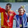 Ed McKeever, Saul Craviotto et Mark de Jonge lors des Jeux Olympiques de Londres le 11 août 2012.