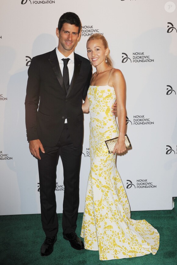 Novak Djokovic et Jelena Ristic, un couple ravissant pour le dîner de gala de la fondation caritative du tennisman au Capitale. New York, le 10 septembre 2013.