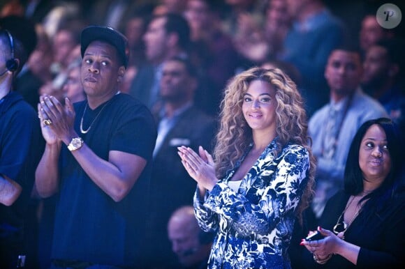 Jay-Z et Beyoncé Knowles lors d'un match de la NBA à Houston le 17 février 2013