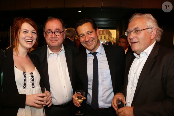 Anaïs Beluze, Jacques Santamaria, Albert Algoud et Laurent Gerra pour la présentation de son téléfilm "L'escalier de fer", au Forum de l'image à Paris le 23 septembre 2013