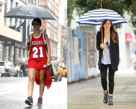 Rihanna vs Jessica Biel : qui porte le mieux le parapluie, accessoire fashion