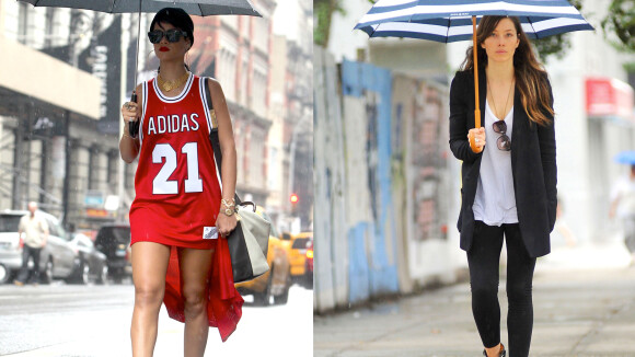 Rihanna vs Jessica Biel : Qui porte le mieux le parapluie, accessoire fashion ?