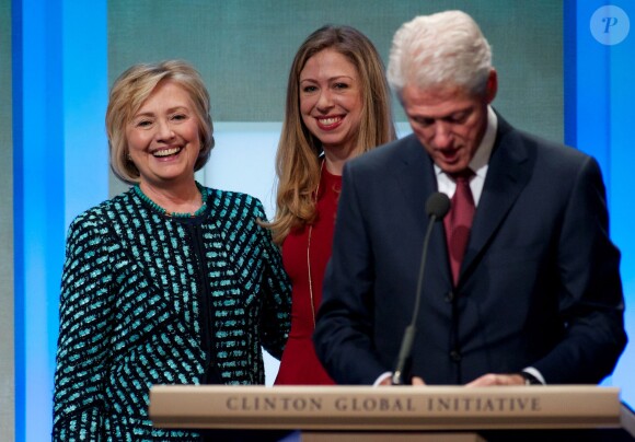 Bill Clinton, Hillary et leur fille Chelsea  à la réunion du Clinton Global Initiative Annual Meeting, à New York, le 24 septembre 2013.