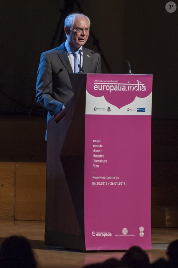 Herman Van Rompuy lors de l'inauguration du Festival Europalia.India en présence du président de l'Inde Pranab Kumar Mukherjee au palais des Beaux-Arts de Bruxelles le 4 octobre 2013.