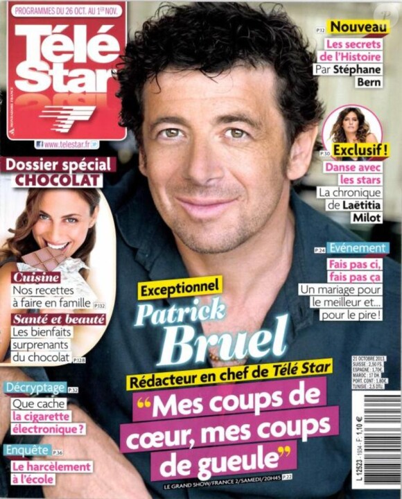 Le magazine Télé Star du 26 octobre 2013 avec Patrick Bruel en couverture et rédacteur en chef exceptionnel du magazine