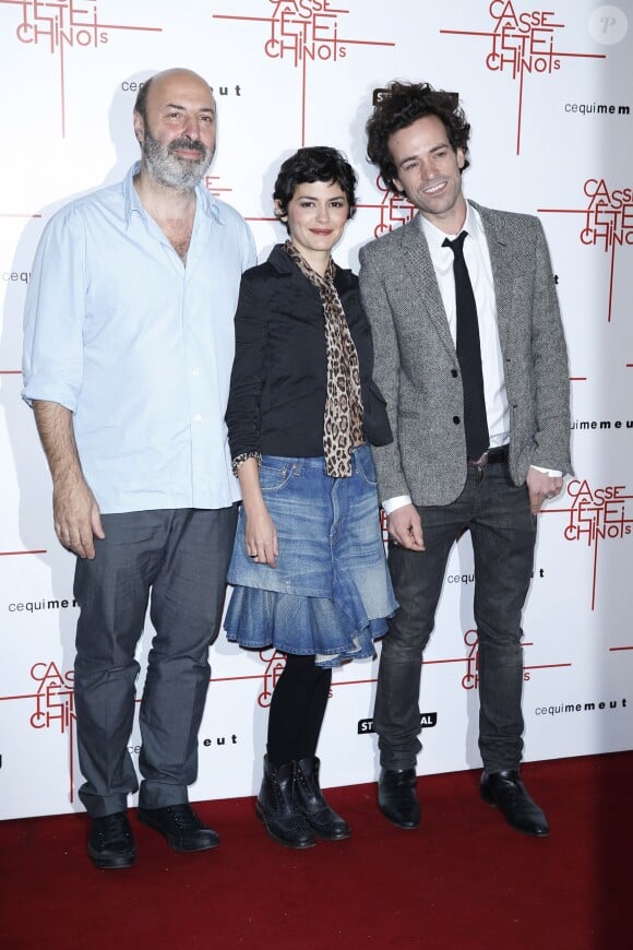 Cédric Klapisch, Audrey Tautou et Romain Duris lors de l'avant-première du film "Casse-tête chinois" au Grand Rex à Paris, le 10 novembre 2013