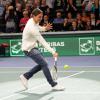 Zlatan Ibrahimovic joue au tennis a l'Open Masters 1000 de Tennis Paris Bercy le 2 novembre 2013.