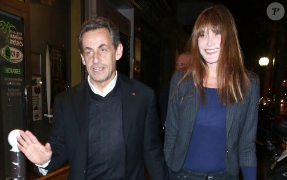 Exclusif - Nicolas Sarkozy et sa femme Carla Bruni-Sarkozy au restaurant 154 à Paris, le 11 octobre 2013.