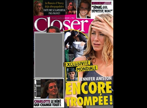 Le magazine Closer du 16 novembre 2013 avec l'article sur Jennifer Aniston et les photos de Justin Theroux avec une autre.