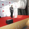 Luc Besson lors de la conférence de presse de l'inauguration de la Cité du cinéma le 21 septembre 2012 à Saint-Denis en Ile-de-France