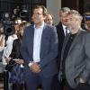 Christophe Lambert, Tarak Ben Ammar et Luc Besson lors de la conférence de presse de l'inauguration de la Cité du cinéma le 21 septembre 2012 à Saint-Denis en Ile-de-France