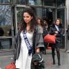 Exclusif - Miss Pays de Savoie 2013, Julie Legros, à la sortie de TF1. Le 14 novembre 2013 à Paris.