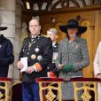 Le prince Albert II, la princesse Caroline de Hanovre et la princesse Stéphanie de Monaco lors de la célébration de la Messe d'action de grâce et du Te Deum à la Cathédrale de Monaco à l'occasion de la fête nationale, le 19 novembre 2013