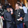 La princesse Caroline de Hanovre, la princesse Stéphanie, la princesse Charlene et le prince Albert II de Monaco ainsi que Pierre Casiraghi et la princesse Alexandra à la sortie de la Cathédrale de Monaco le 19 novembre 2013 à l'occasion de la fête nationale