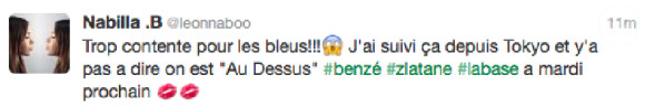 Nabilla son tweet sur l'équipe de France de Football.