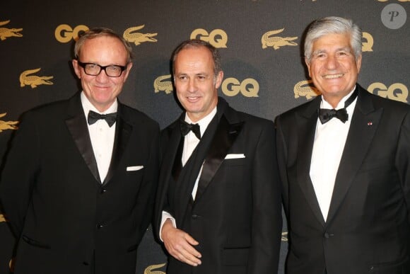 Bertrand Meheut, Xavier Romatet et Maurice Levy, homme d'affaires de l'année, lors de la soirée des GQ awards à Paris au musée d'histoire naturelle le 20 novembre 2013