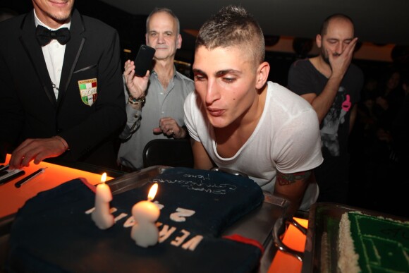 Marco Verratti fête son anniversaire avec ses partenaires du PSG à la Gioia (VIP Room) à Paris le 6 novembre 2013.