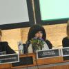 Edith Cresson, Mireille Calle-Gruber et Catherine Deneuve lors de la présentation du Dictionnaire universel des créatrices au siège de l'Unesco à Paris, le 22 novembre 2013