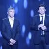 Nagui et Patrick Bruel lors de la soirée spéciale Téléthon sur France 2, le samedi 7 décembre 2013.