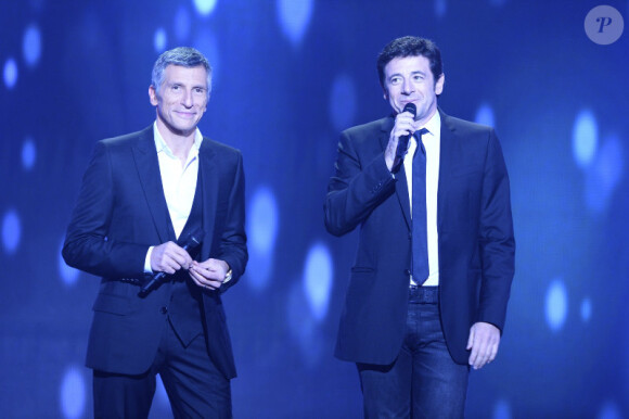Nagui et Patrick Bruel lors de la soirée spéciale Téléthon sur France 2, le samedi 7 décembre 2013.