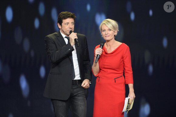 Patrick Bruel et Sophie Davant lors de la soirée spéciale Téléthon sur France 2, le samedi 7 décembre 2013.