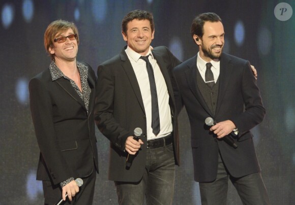 Thomas Dutronc, Patrick Bruel et Gérald de Palmas lors de la soirée spéciale Téléthon sur France 2, le samedi 7 décembre 2013.