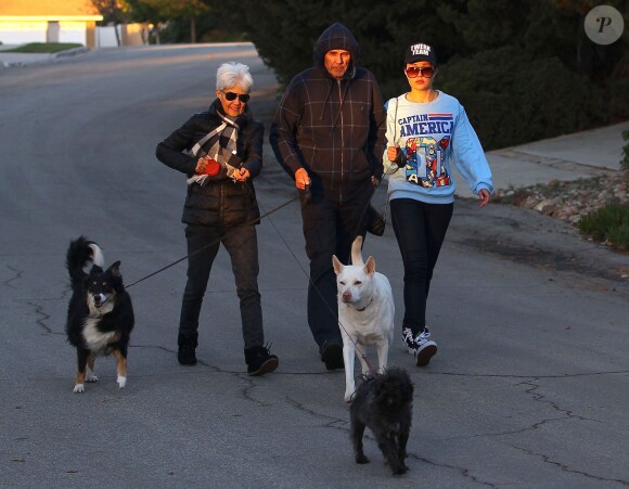 Amanda Bynes se balade avec ses parents et ses chiens à Thousand Oaks, le 7 décembre 2013.