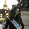 Exclusif - Première journée avec la nouvelle Miss France 2014, Flora Coquerel (19 ans), qui était Miss Orléanais à Paris le 8 décembre 2013. Flora est arrivée à l'hôtel "Shangri-La" puis a fait une interview pour la radio RTL plus tard en fin de journée Flora a posé lors d'une séance photo sur les bords de Seine pour le photographe Benjamin Decoin