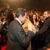 Nicolas Sarkozy ovationné par les spectateurs du concert de son épouse Carla Bruni à Sainte-Maxime le 7 décembre 2013.
Photo exclusive