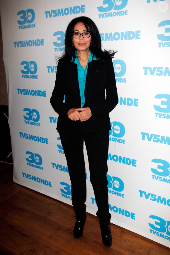 Yamina Benguigui (Ministre deleguee a la Francophonie) au 30e anniversaire de la chaine TV5 Monde au Pavillon Champs Elysées, à Paris, le 13 decembre 2013.