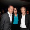 Gonzague Saint Bris, Yamina Benguigui et Yves Bigot, directeur general de TV5 Monde, au 30e anniversaire de la chaine TV5 Monde au Pavillon Champs Elysées, à Paris, le 13 decembre 2013.