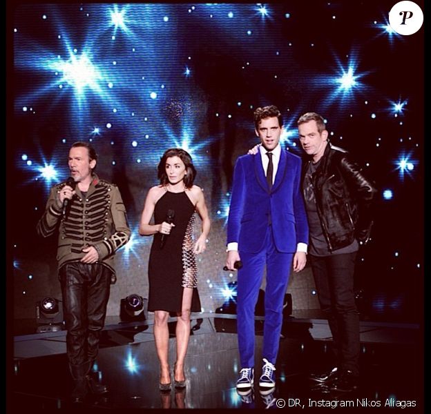 Photo des coachs de The Voice 3 de Nikos Aliagas : Florent Pagny, Jenifer, Mika et Garou