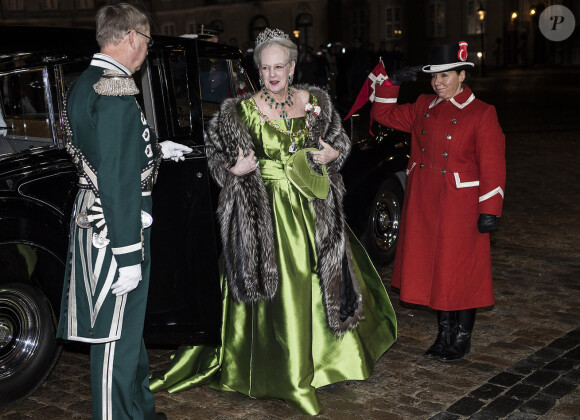 La reine Margrethe II de Danemark au palais Christian VII d'Amalienborg, à Copenhague, le 1er janvier 2014 pour le banquet du Nouvel An